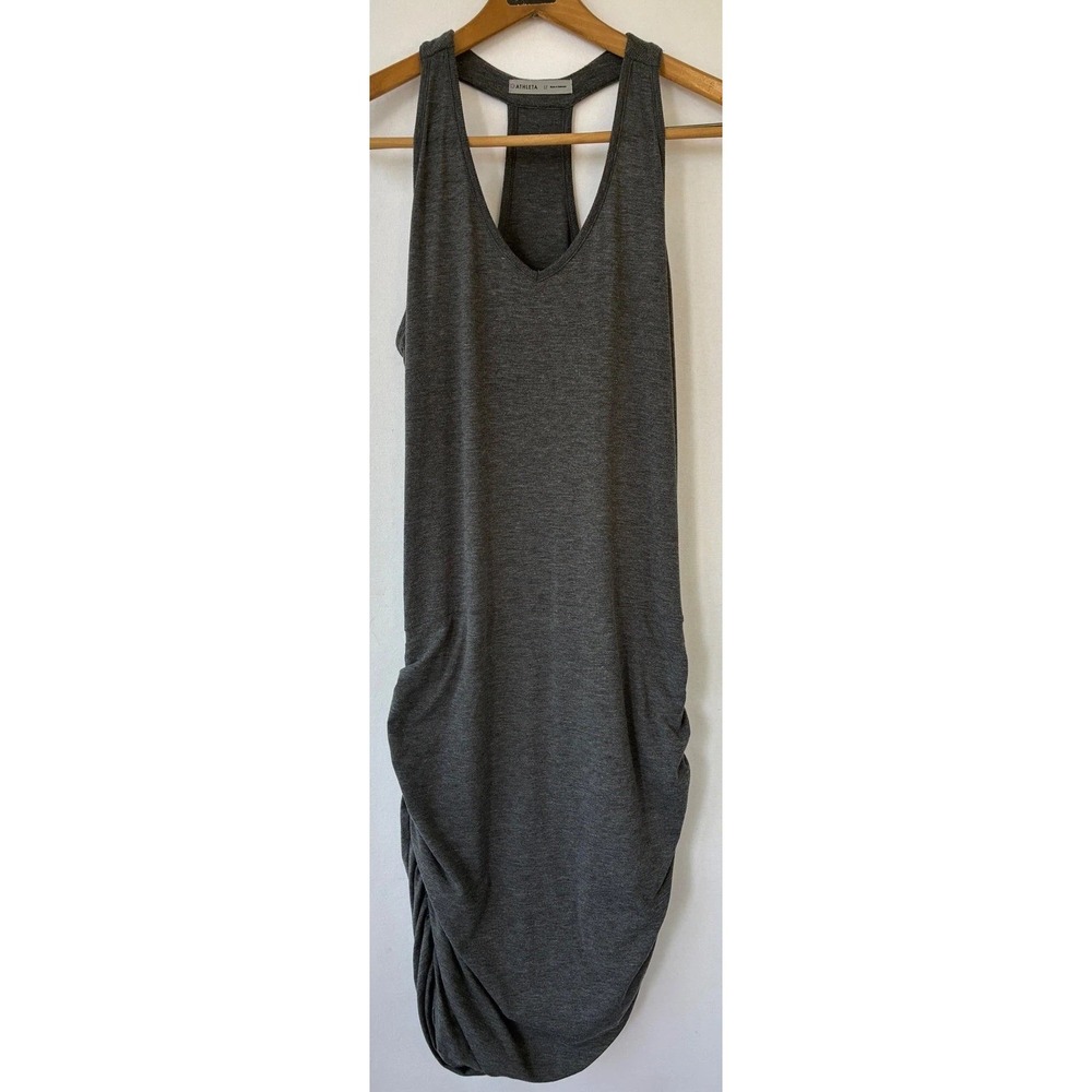 Athleta Santorini Thira Dress Gray Heathered Racerback Ruched Midi Womens Medium